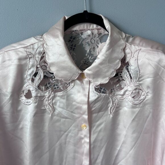 Linda Vintage Pink Satin Lace Cutout Nightshirt Sleepwear LP42612 Womens P/S - Picture 2 of 7